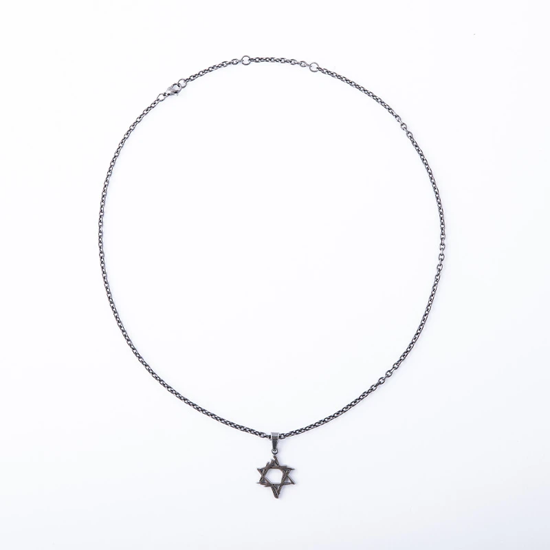 钛钢项链 SANBAI 叁佰做旧六芒星涂鸦吊坠项链