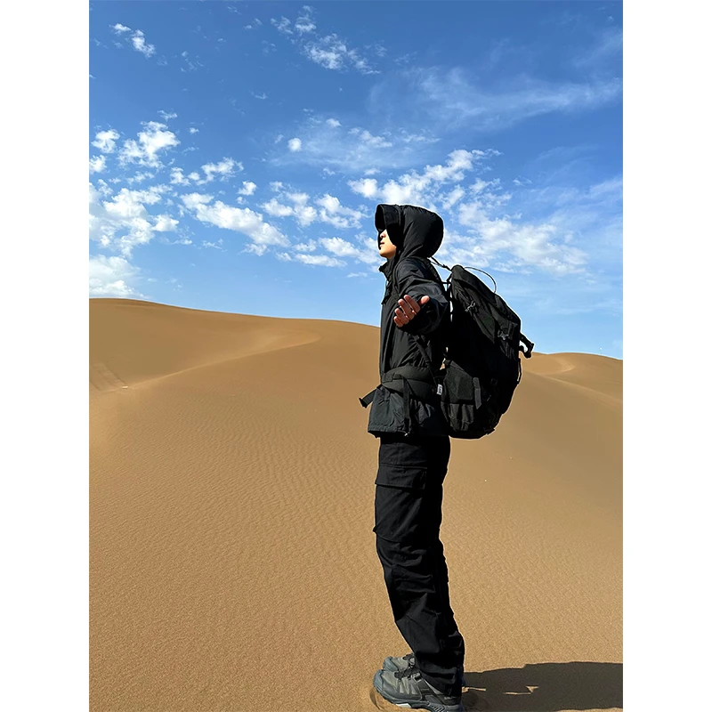 SANBAI 叁佰复古口袋拼接工装裤男春季街头休闲长裤