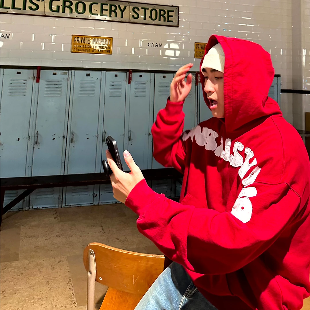 SANBAI骑士红贴布刺绣连帽套头卫衣 410g