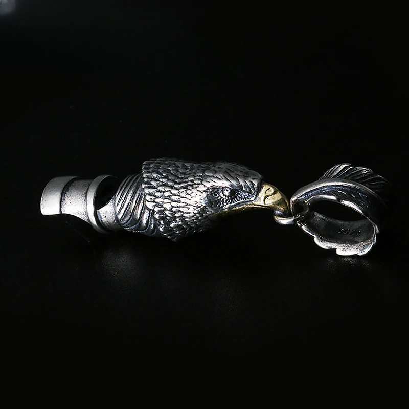 吊坠925银 925纯银项链鹰口哨复古潮流男女痞帅