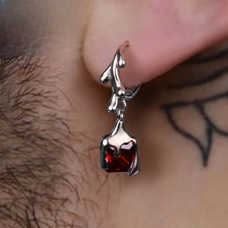 925银耳饰 moki饰品纯银耳环男女液态宝石银饰INS美式耳钉小众设