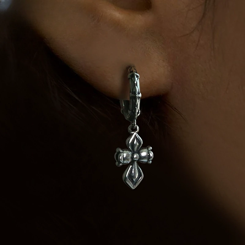 MOKI 925银耳饰 925银十字耳环耳扣时尚男女个性