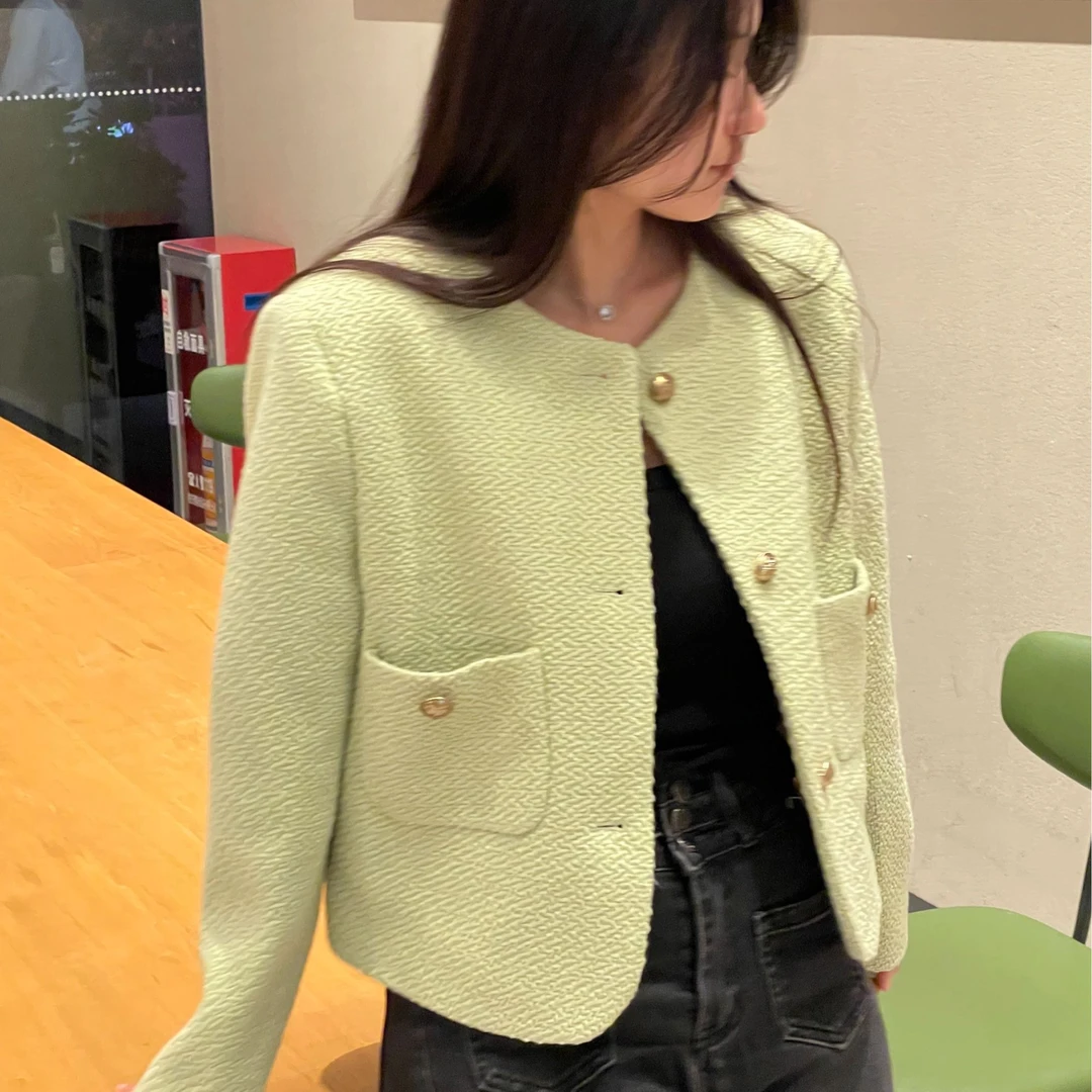 【七七小欧尼】韩国prima luce设计师款气质百搭短款小香风外套