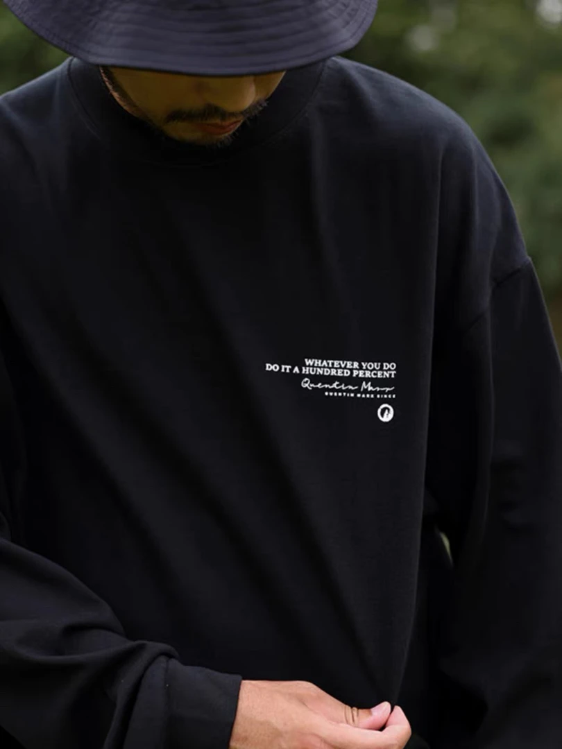 QuentinMarx日系男士秋冬重磅长袖棉T恤套头卫衣潮男宽松大码