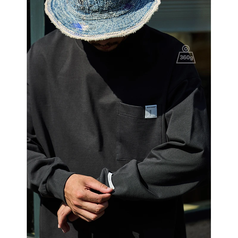 Quentin Marx秋冬男士360g重磅长袖T恤简约百搭纯棉休闲宽松男女
