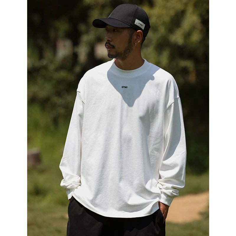 Quentin Marx秋季男士360g重磅长袖T恤圆领宽松休闲纯棉打底衫潮