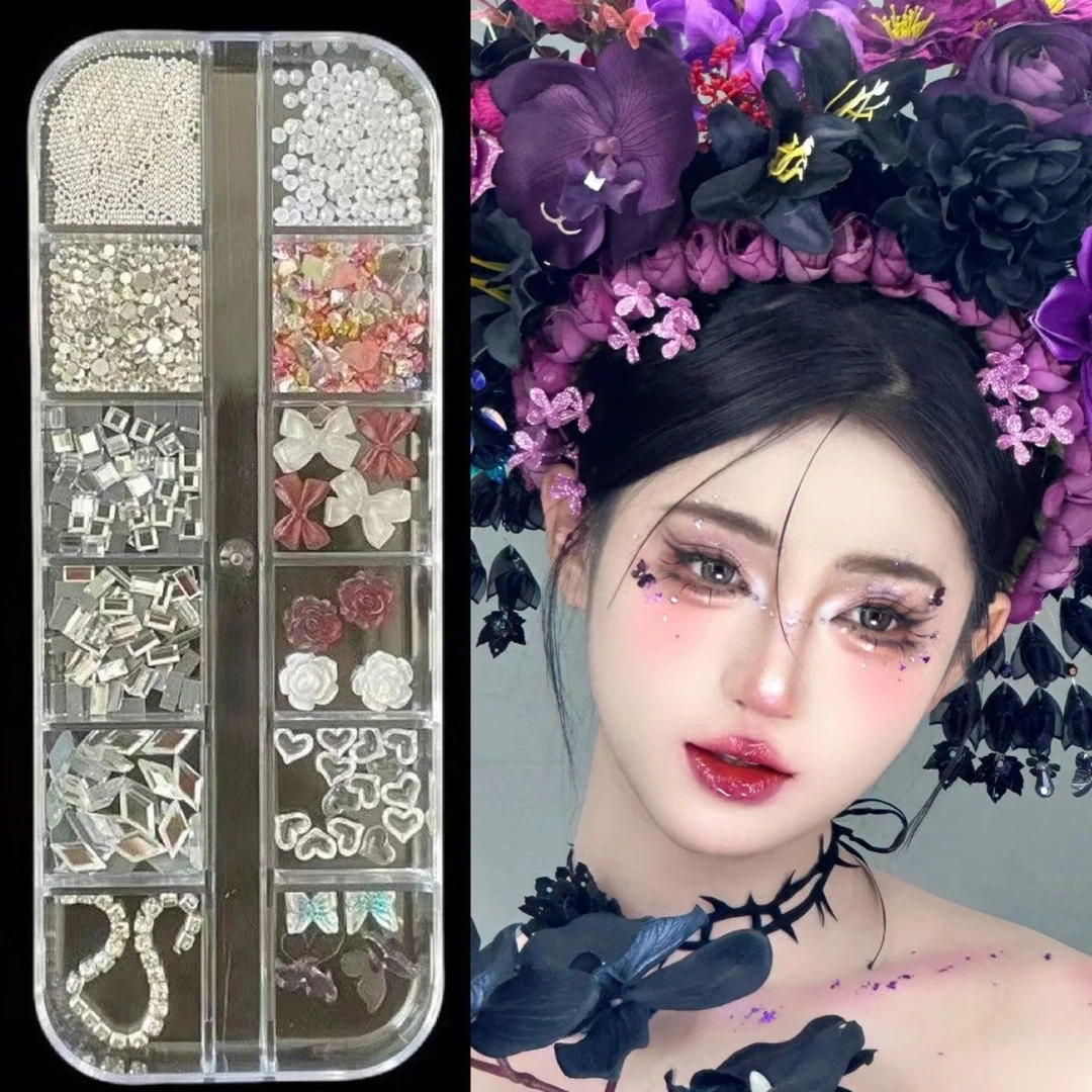 脸部水钻美甲饰品化妆贴网红暗黑系眼妆亮钻泪钻珍珠蝴蝶簪花妆容