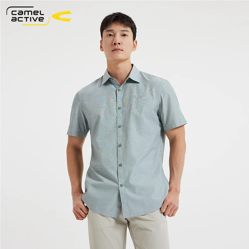 德国骆驼动感男装2025夏季新款基础纯色亲肤全棉简约百搭短袖衬衫