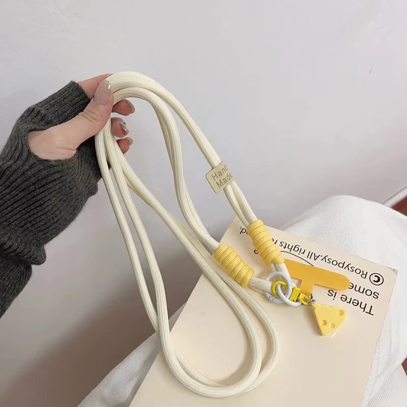 长款浅色手机壳斜跨绳卡通黄色芝士挂件吊坠挂脖挂肩背带手机挂绳