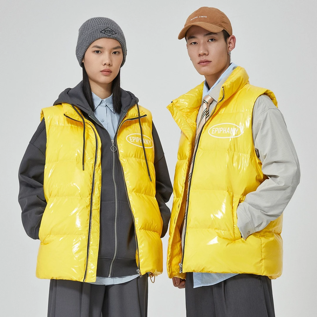 美特斯邦威多彩潮流情侣款冬季白鸭绒羽绒服宽松立领马甲738064