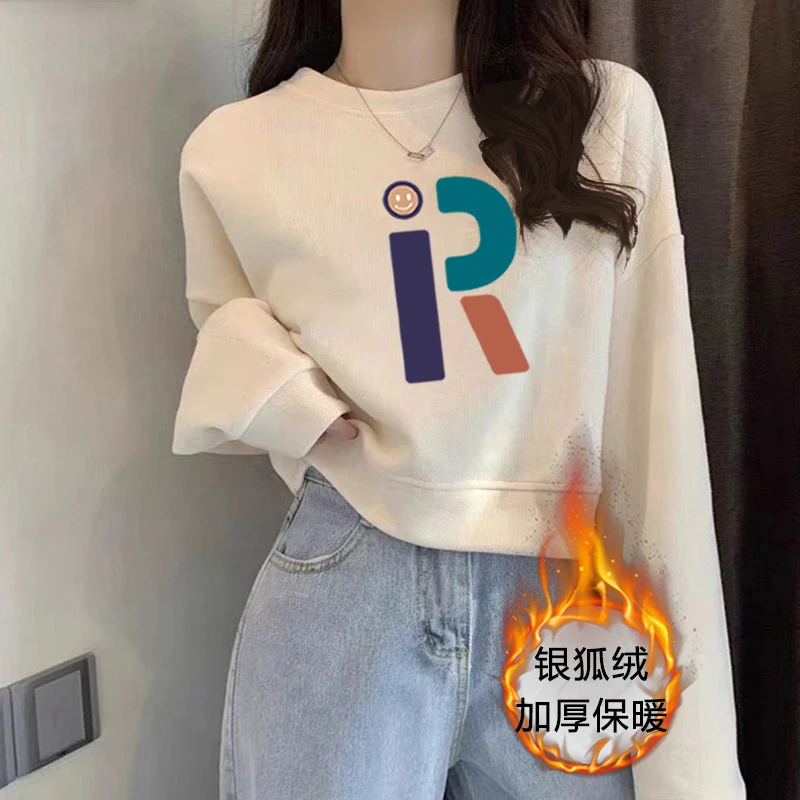 优质棉秋冬2023新款学院风圆领短款卫衣女小个子宽松长袖上衣ins