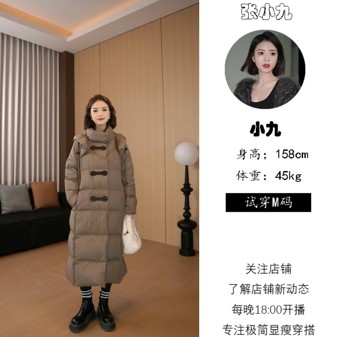 【张小九】皮标设计款百搭连帽加厚90白鸭绒羽绒服女Z9848