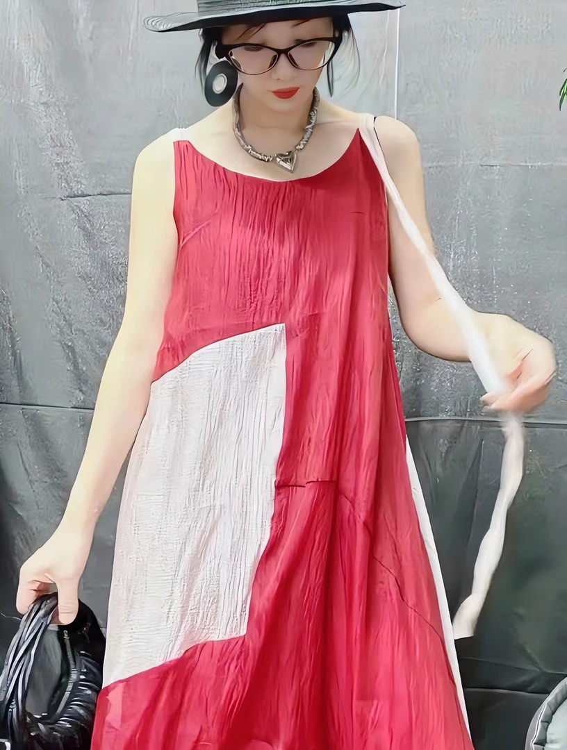 2024新款拼接吊带长裙小众设计女高级感时尚百搭宽松慵懒风裙子潮