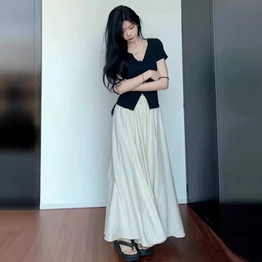 时尚高腰T恤夏季短袖遮肚显瘦微胖上衣阔腿裤女装裙胖藏肉套装mm