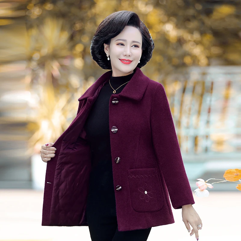 2009 秋冬加厚妈妈装翻领纯色外套洋气开衫中老年奶奶上衣