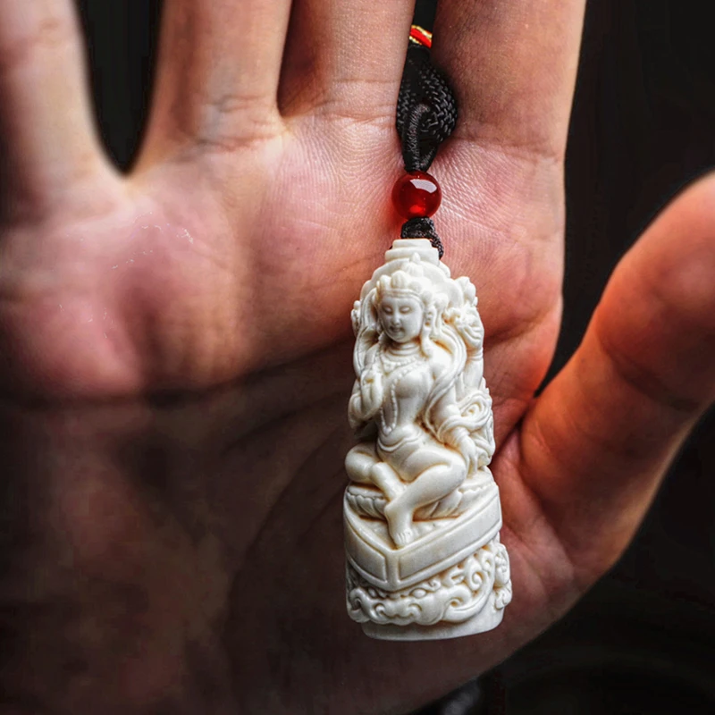 和顺斋猛犸象牙冰料吊坠猛犸牙雕四臂观音挂件吊坠藏传原创设计