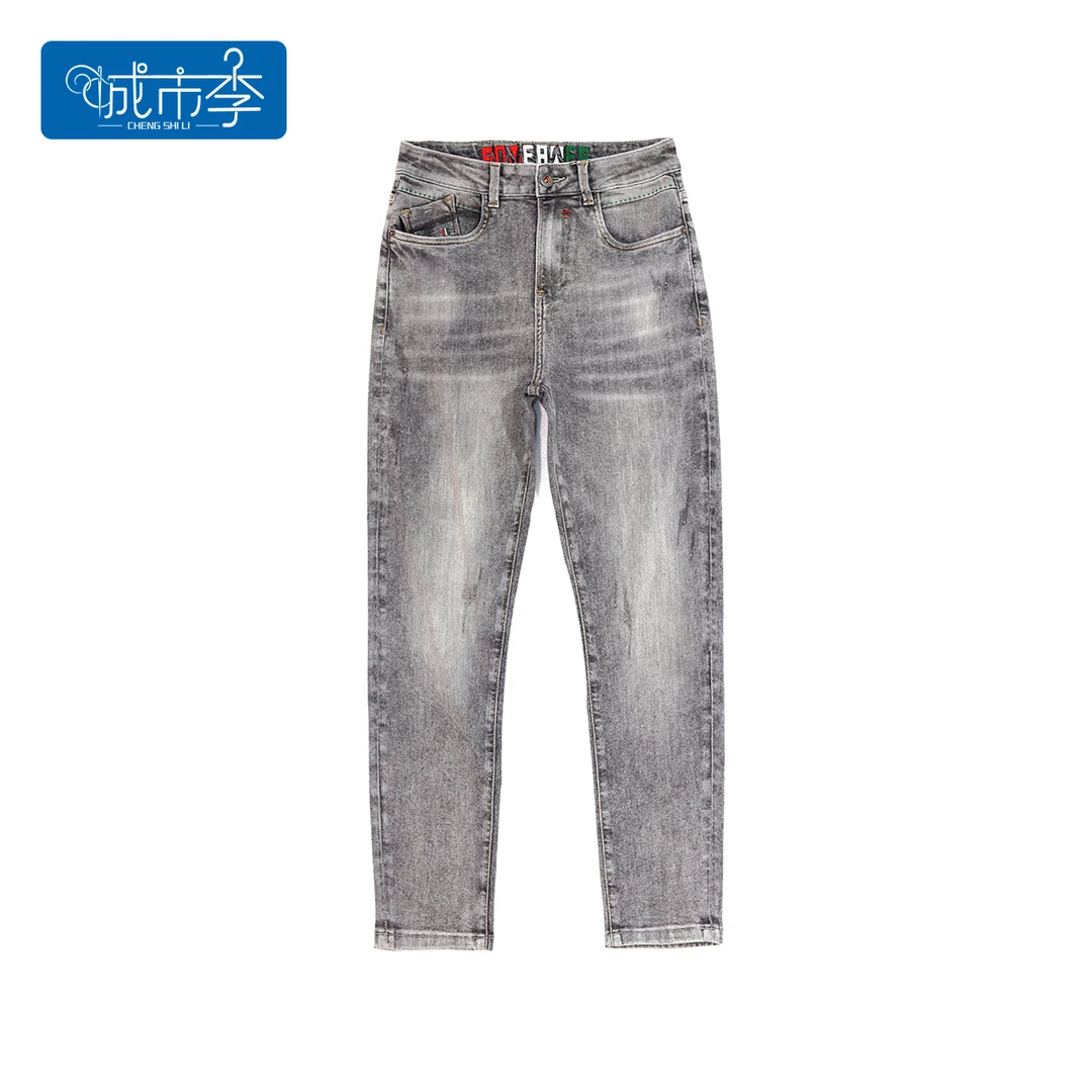 城市李6072#春季新款怀旧九分修身小脚弹力牛仔裤两色男士休闲潮