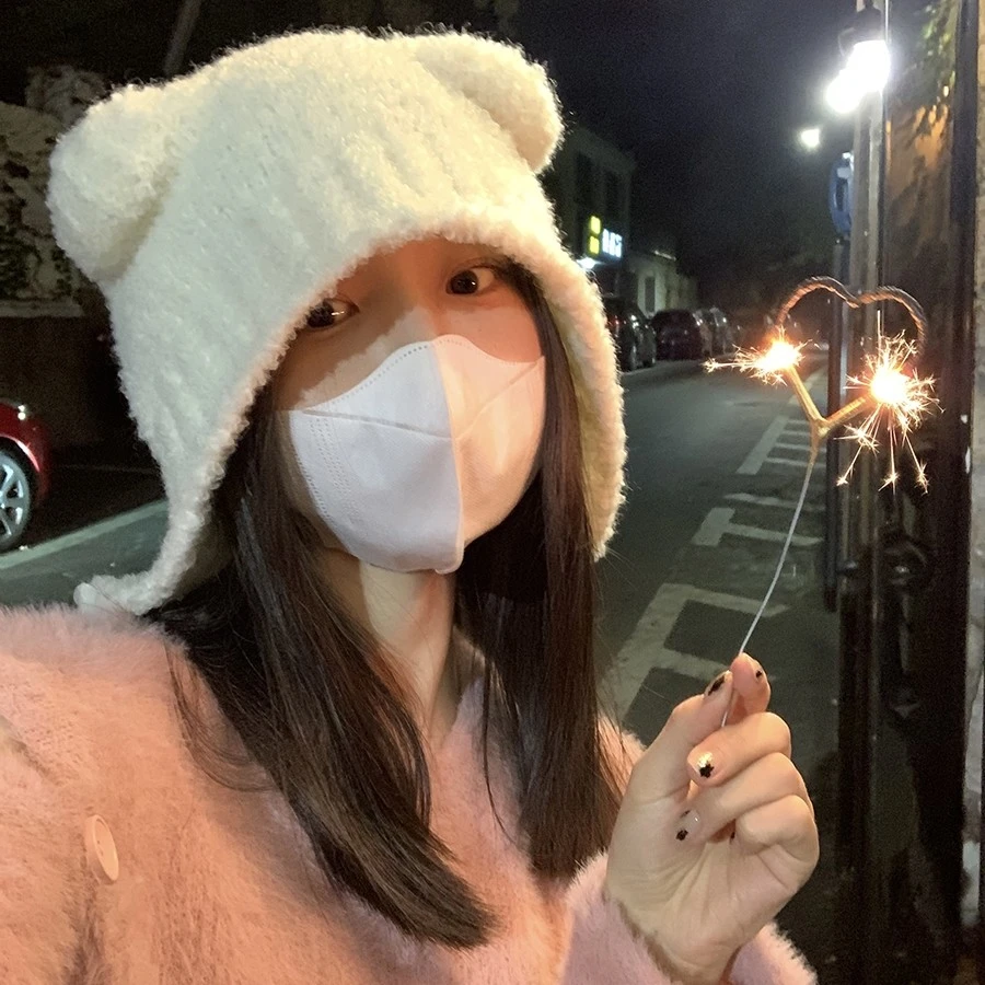 可爱小熊帽子女秋冬季新款百搭保暖毛线帽2023护耳针织帽