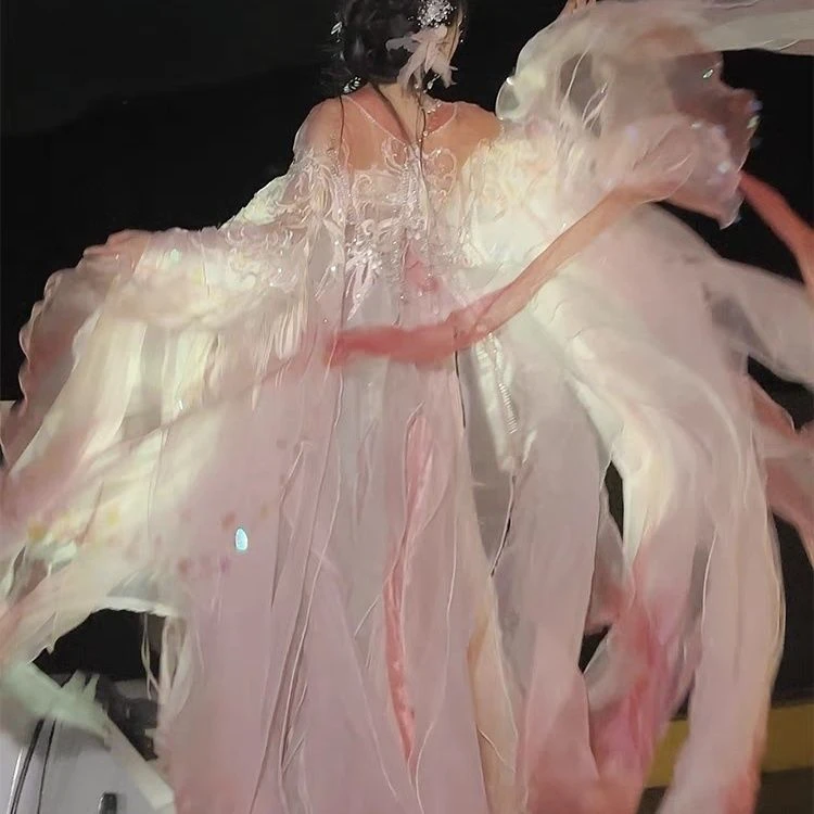 新款原创汉服女粉人鱼姬传说神话齐胸系列重工超仙刺绣套装大袖