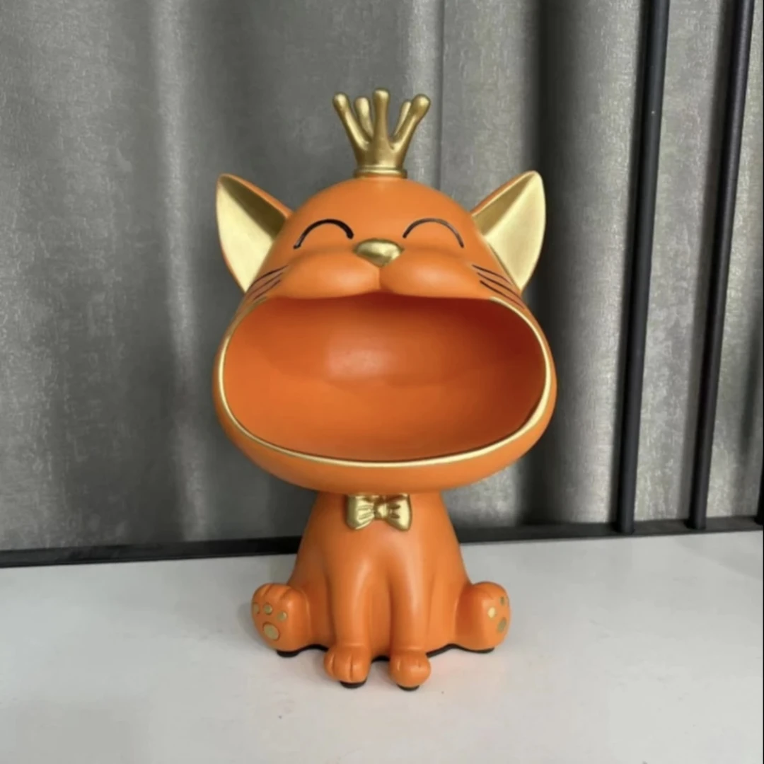 北欧创意玄关钥匙收纳猫摆件结婚乔迁新居礼物招财猫糖果盘装饰品