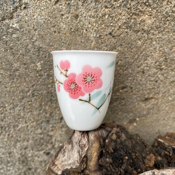 景德镇高温陶瓷手工手绘翠竹红梅主人杯小闻香杯茶杯茶盅