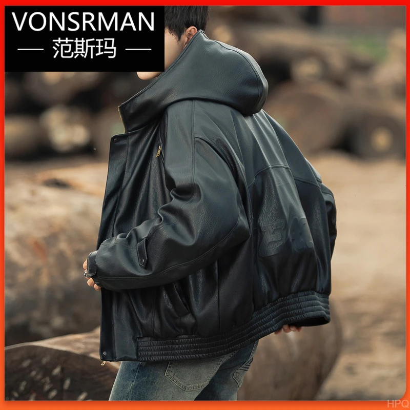 痞帅冬季加厚皮羽绒服男高品质连帽男装保暖潮流新款2024夹克外套