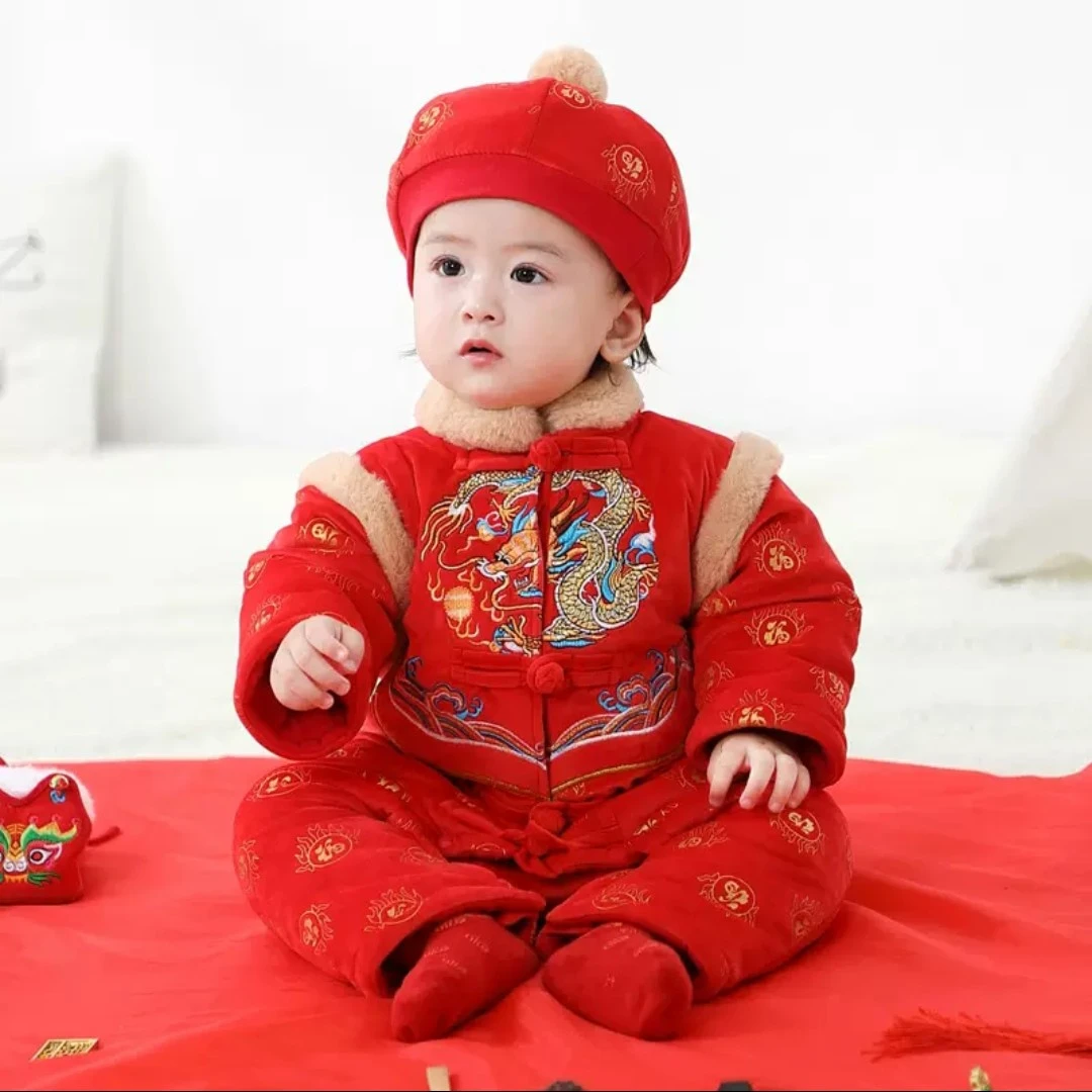 新款婴儿新款拜年服龙年吉祥红色新生儿衣