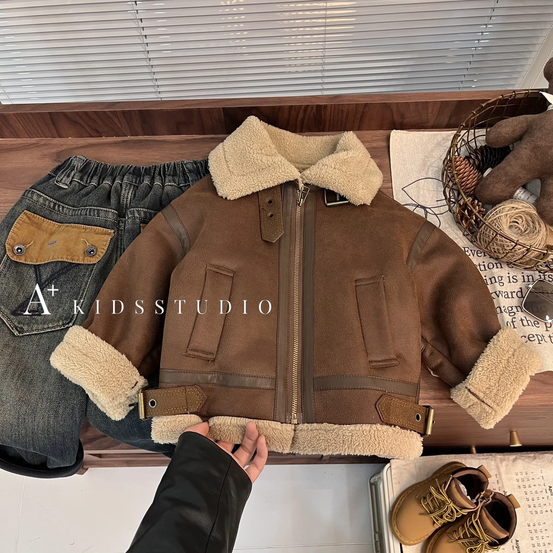 【小向子·现货】儿童加绒洋气韩版男童女童翻领外套HYP1033-DK2