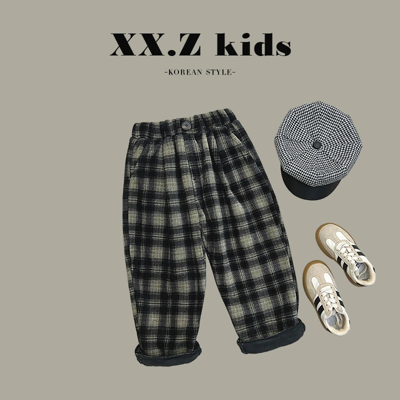 【向子】儿童韩版经典格子日常保暖加绒加厚裤子SJ2279
