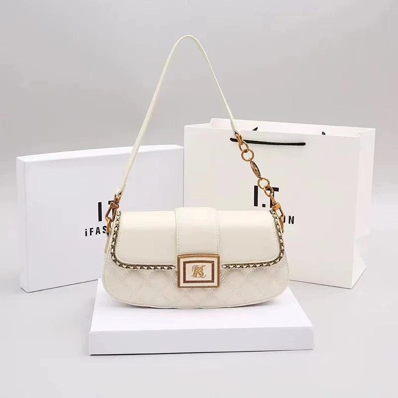 女士菱格法棍包时尚腋下包单肩斜挎马鞍包(9098-1)