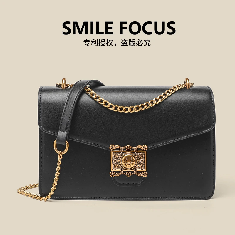 SMILE FOCUS/时尚百搭女士轻奢休闲时髦黑色链条包（2235黑色）简约