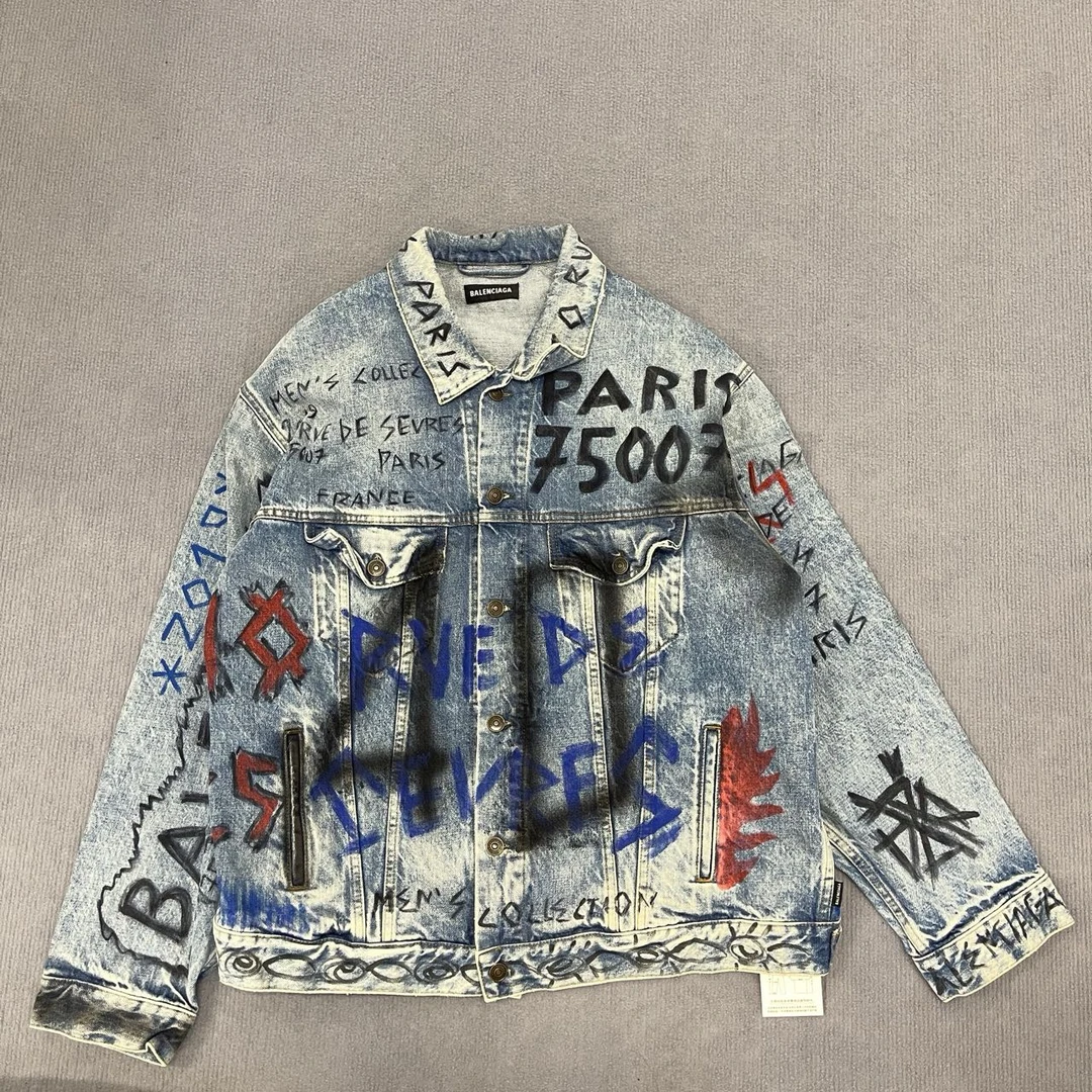 RY/巴黎世家/Balenciaga/涂鸦牛仔/50码/99新/5973622做旧满印