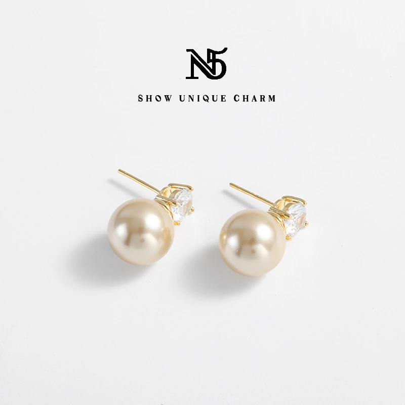 戴妃定制设计百搭款美拉德金色耳环12mm【五金女孩】