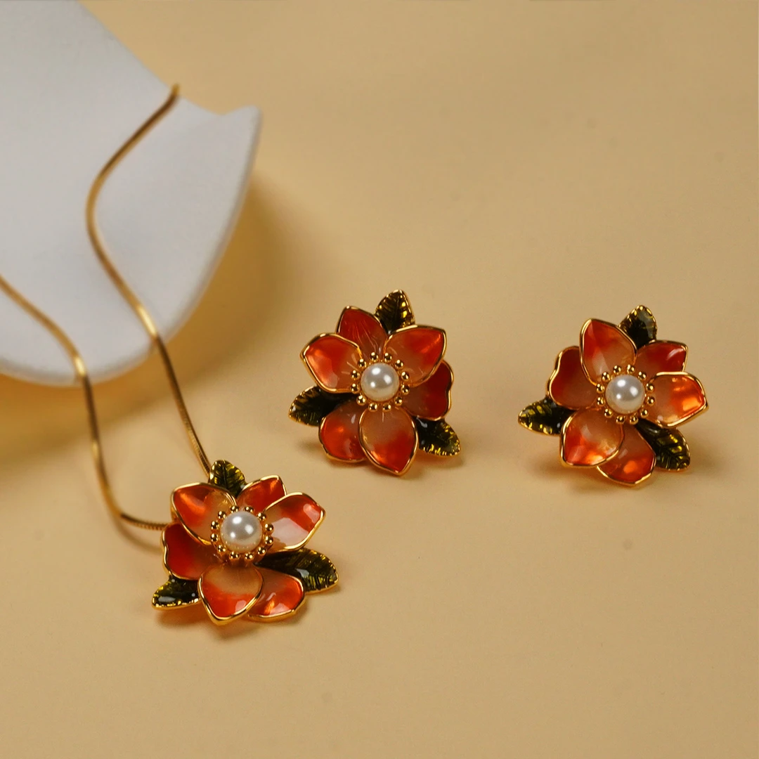 铜合金耳饰 【玉玉专属】复古红色古风日常明制中古时尚气质耳环YY