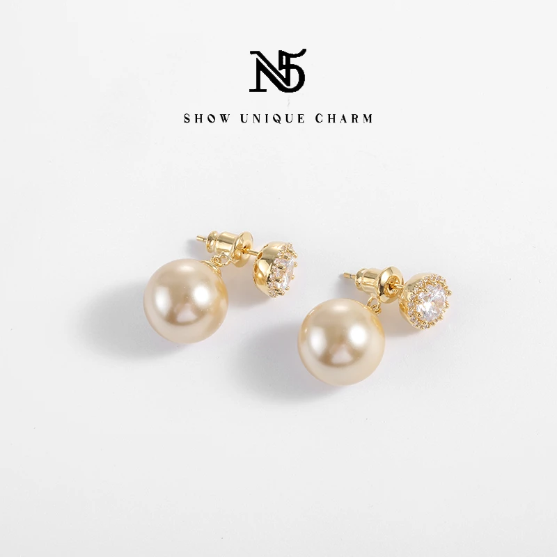 璀璨美拉德金珠风在吹12mm灵动双戴款气质高级耳环【五金女孩】