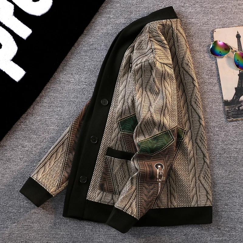 欧货时尚潮流男士秋季印花开衫夹克外套时尚休闲百搭痞帅青年上衣