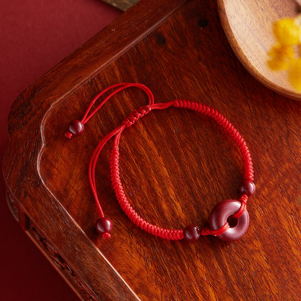 含辰砂工艺品【正品朱砂】高含量紫金砂平安扣手编红绳手链脚链