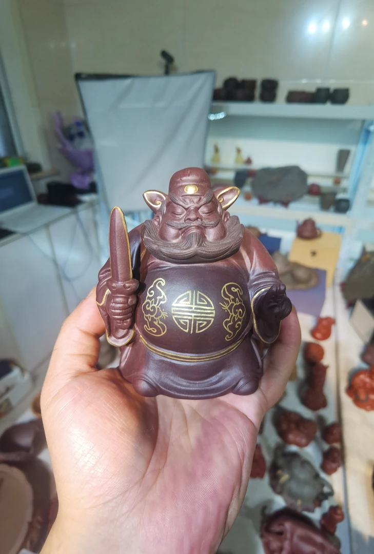 宜兴紫砂朱泥描金款钟馗