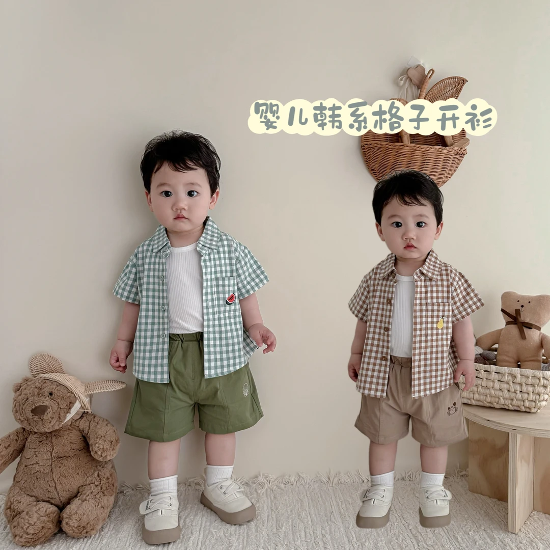 YOYO【贩卖夏日】婴幼童夏季韩版薄款衬衫宝宝洋气格子短袖夏装