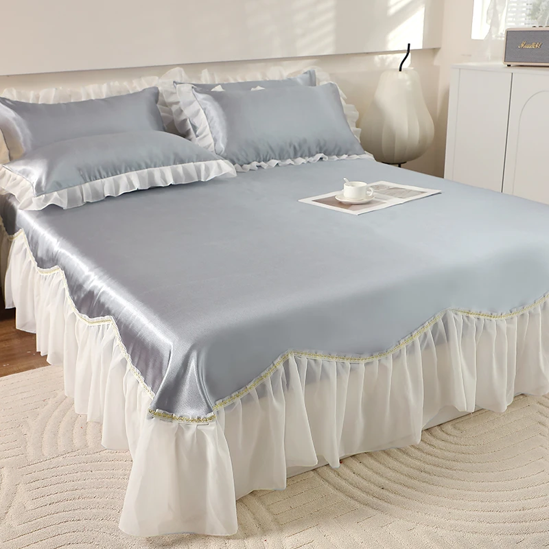 小清新公主风冰丝凉席床单床裙款花边空调软席2024新款可折叠席子