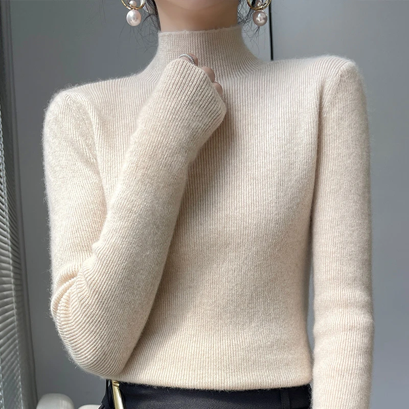 加厚半高领毛衣女打底毛衫修身百搭自带领秋冬套头长袖显瘦