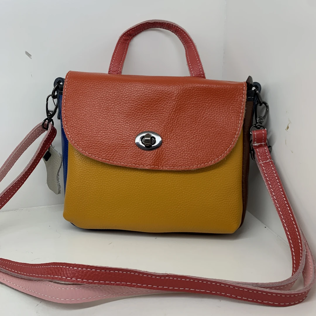 【头层牛皮】真皮女包单肩斜挎包拼色8811