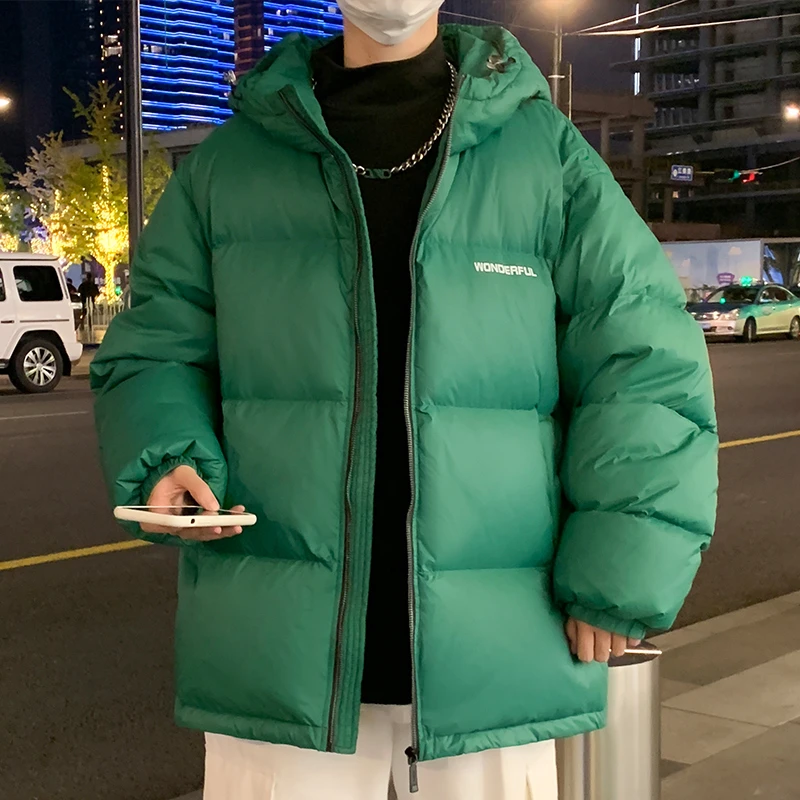 冬季新款羽绒服男士连帽外套宽松百搭情侣加厚保暖防寒面包服男装