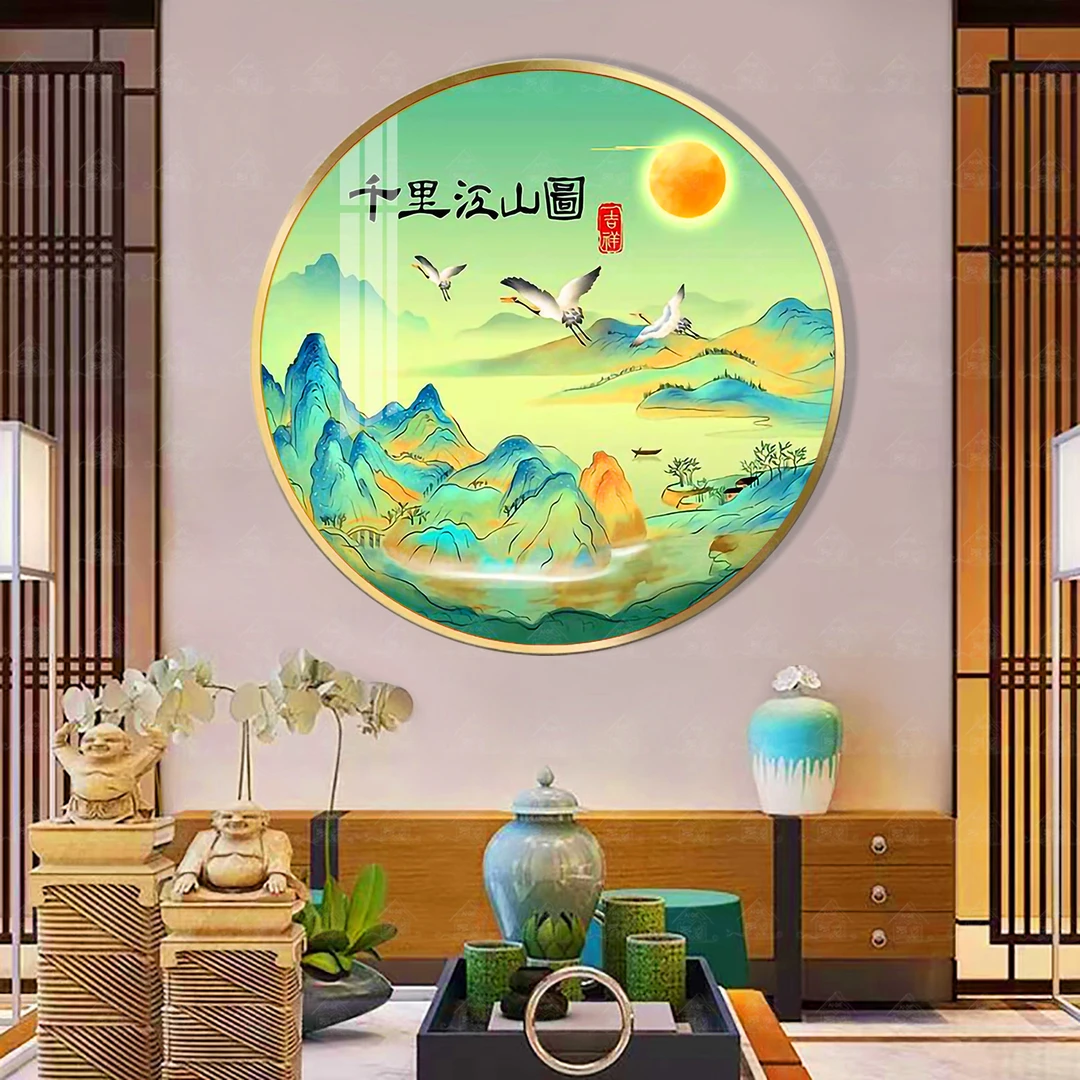 十字绣爱阁 千里江山飞鹤版 新款中式圆形客厅玄关自己绣装饰线绣