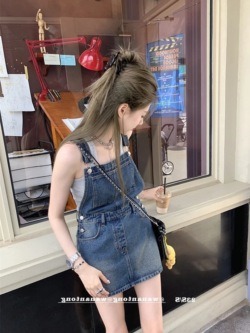 美式复古牛仔背带裙女夏季新款甜酷辣妹百搭显瘦设计感小众连衣裙