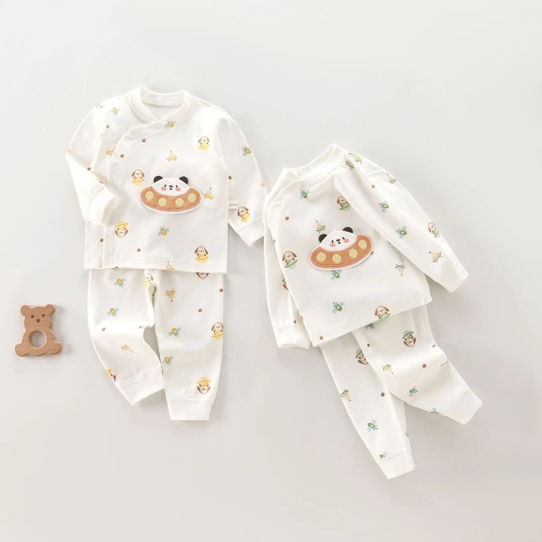 婴儿衣服春秋款纯棉无骨新生宝宝秋衣秋裤高腰护肚婴幼儿开衫睡衣