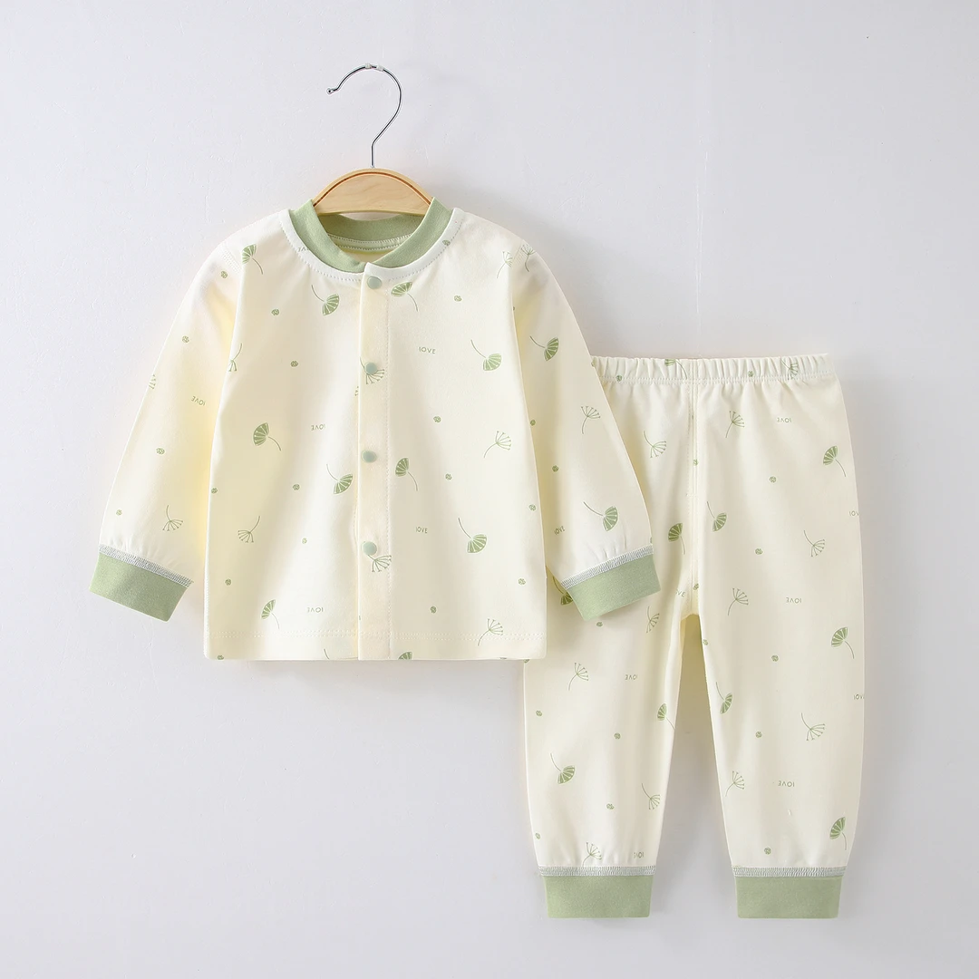 婴儿秋衣秋裤春秋开衫衣服0-2岁宝宝内衣套装纯棉无骨冬打底睡衣