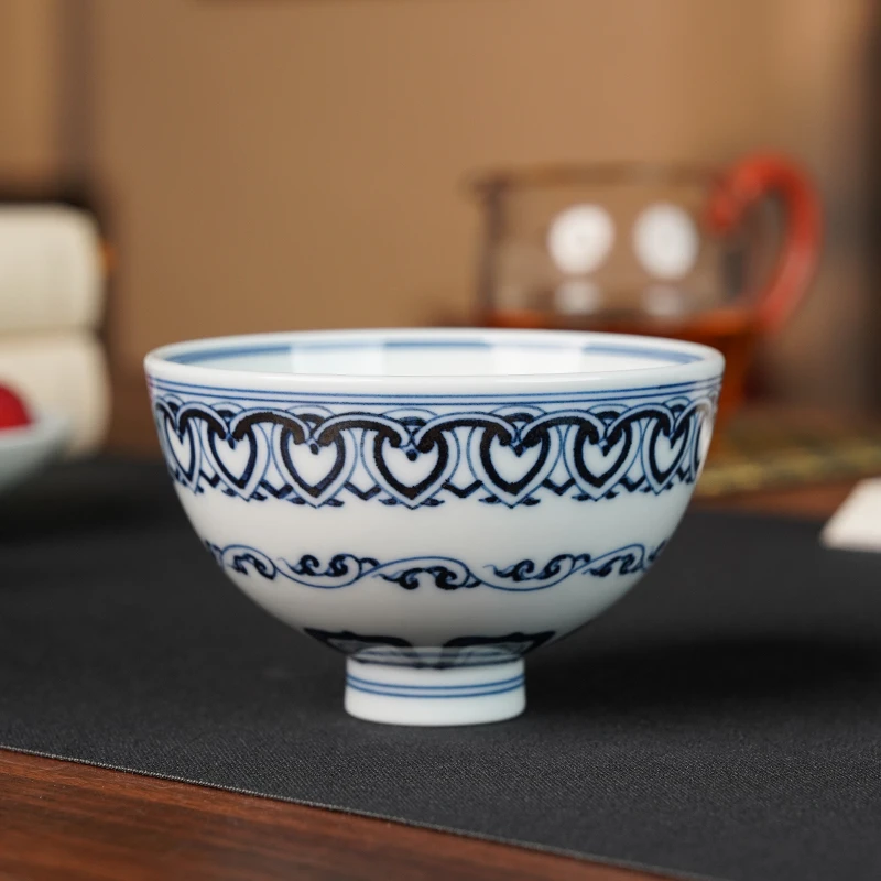 赏器斋宝相鸡心杯大手工手绘青花主人杯品茗杯单杯景德镇陶瓷中式