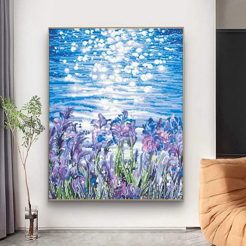 鱼糯糯十字绣：定制款湖畔鸢尾花65×80大格四股绣40色