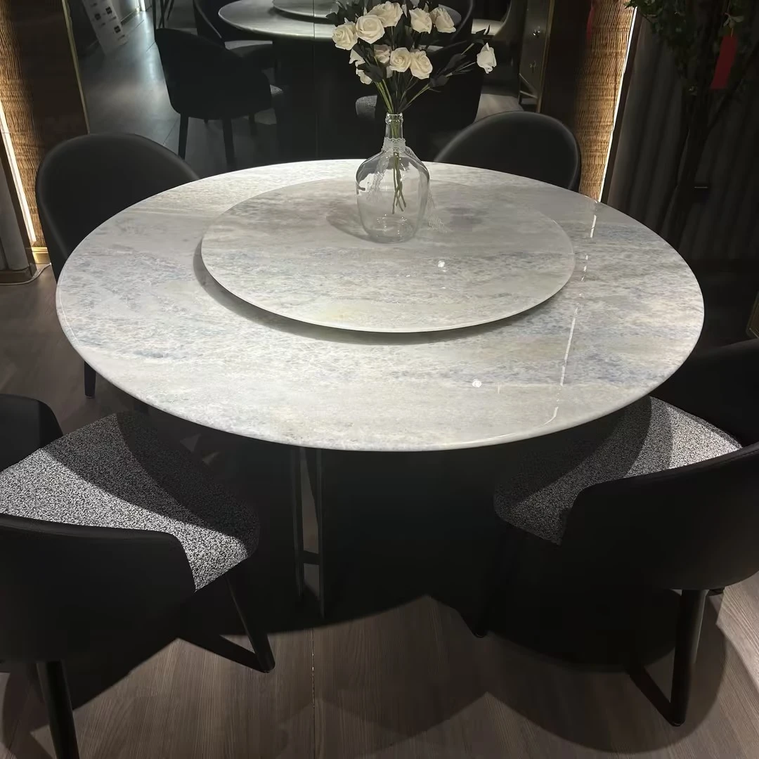 【蓝水晶圆桌】七星级酒店家用奢石极简圆形餐厅大理石高级高奢团圆